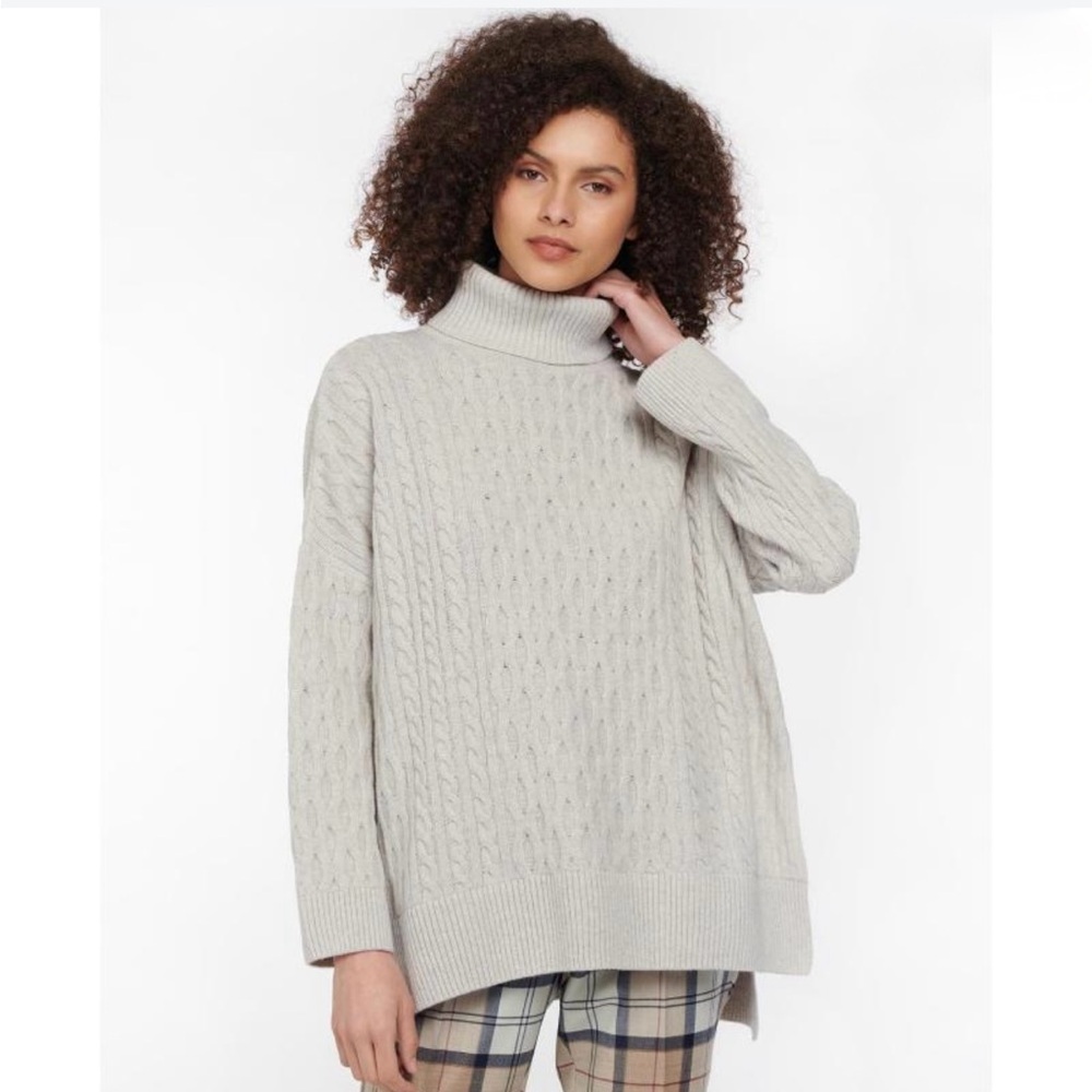 Barbour Light Gray Turtleneck Sweater Cape